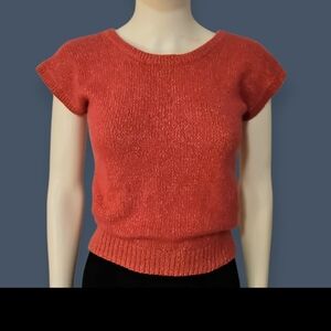 MELISSA ASHLEY Hot Pink Silk Angora Blend Knit Short Sleeve Criss Cross Sweater